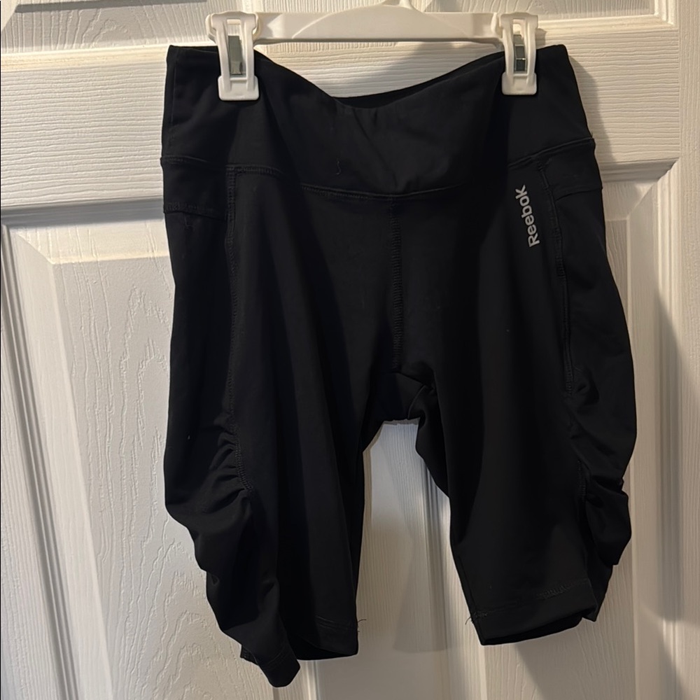 Reebok Black Bike Shorts with Ruffled Sides